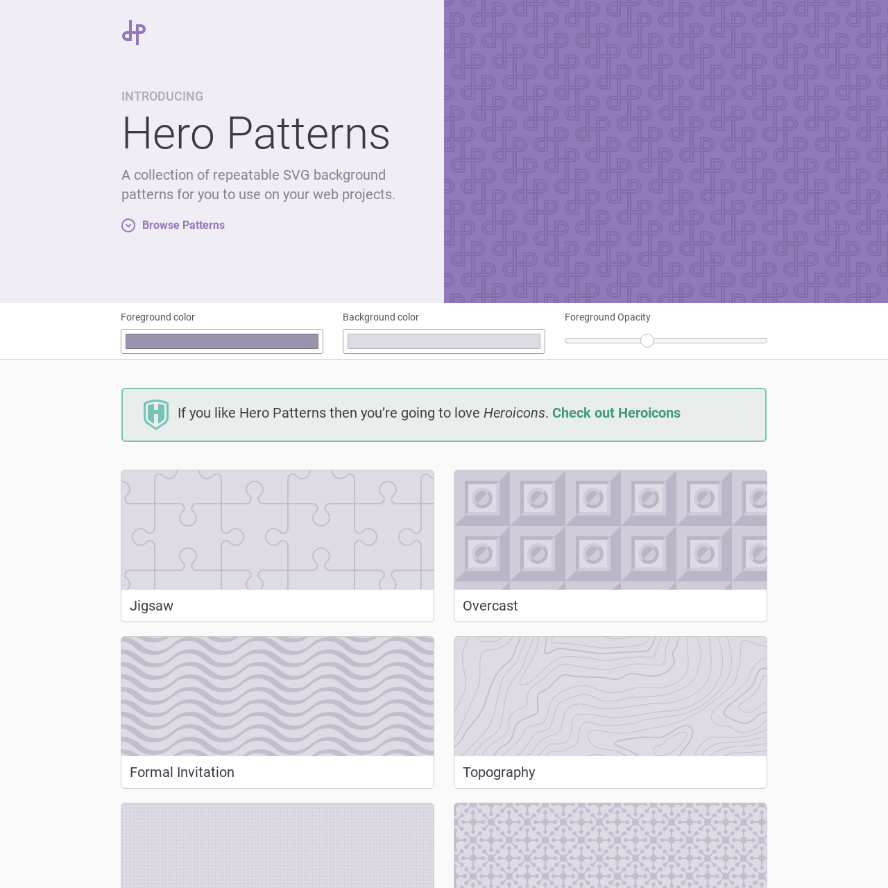 Screenshot of Hero Patterns website