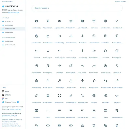 Screenshot of Heroicons website