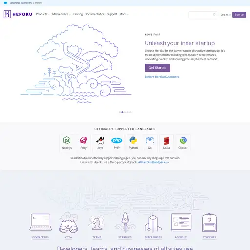 Screenshot of Heroku website