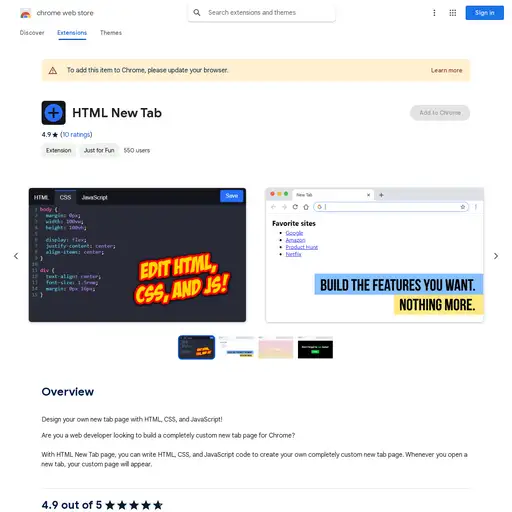 Screenshot of HTML New Tab website