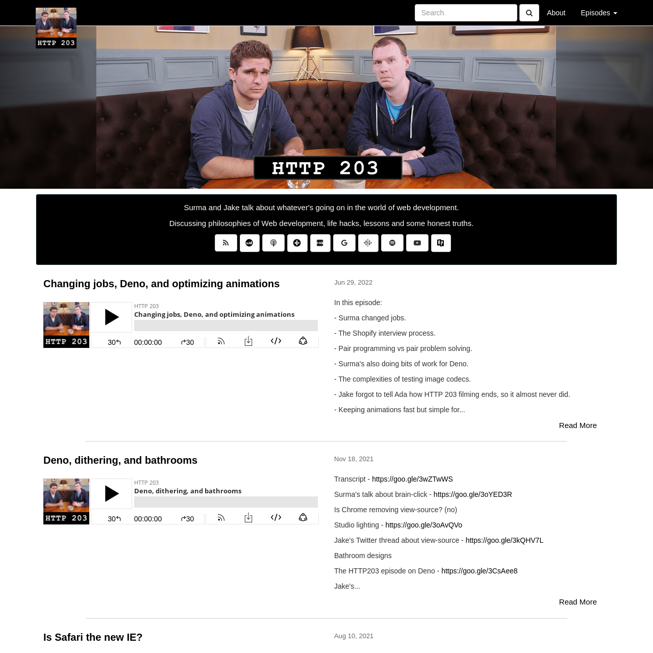 Screenshot of HTTP 203 Podcast website