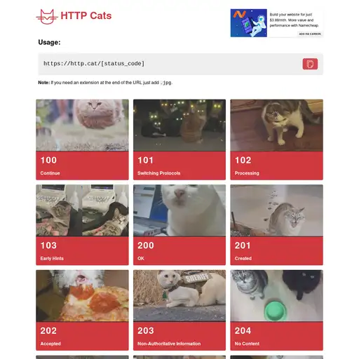 Screenshot of HTTP Cats website