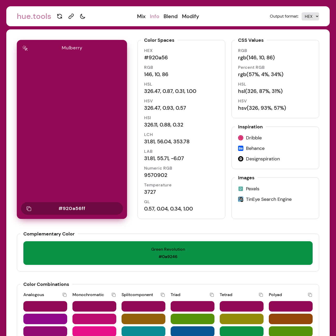 Screenshot of hue.tools website