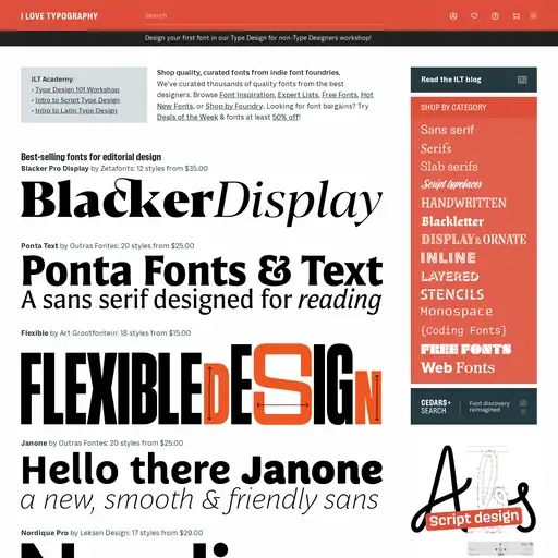 Screenshot of I Love Typography website