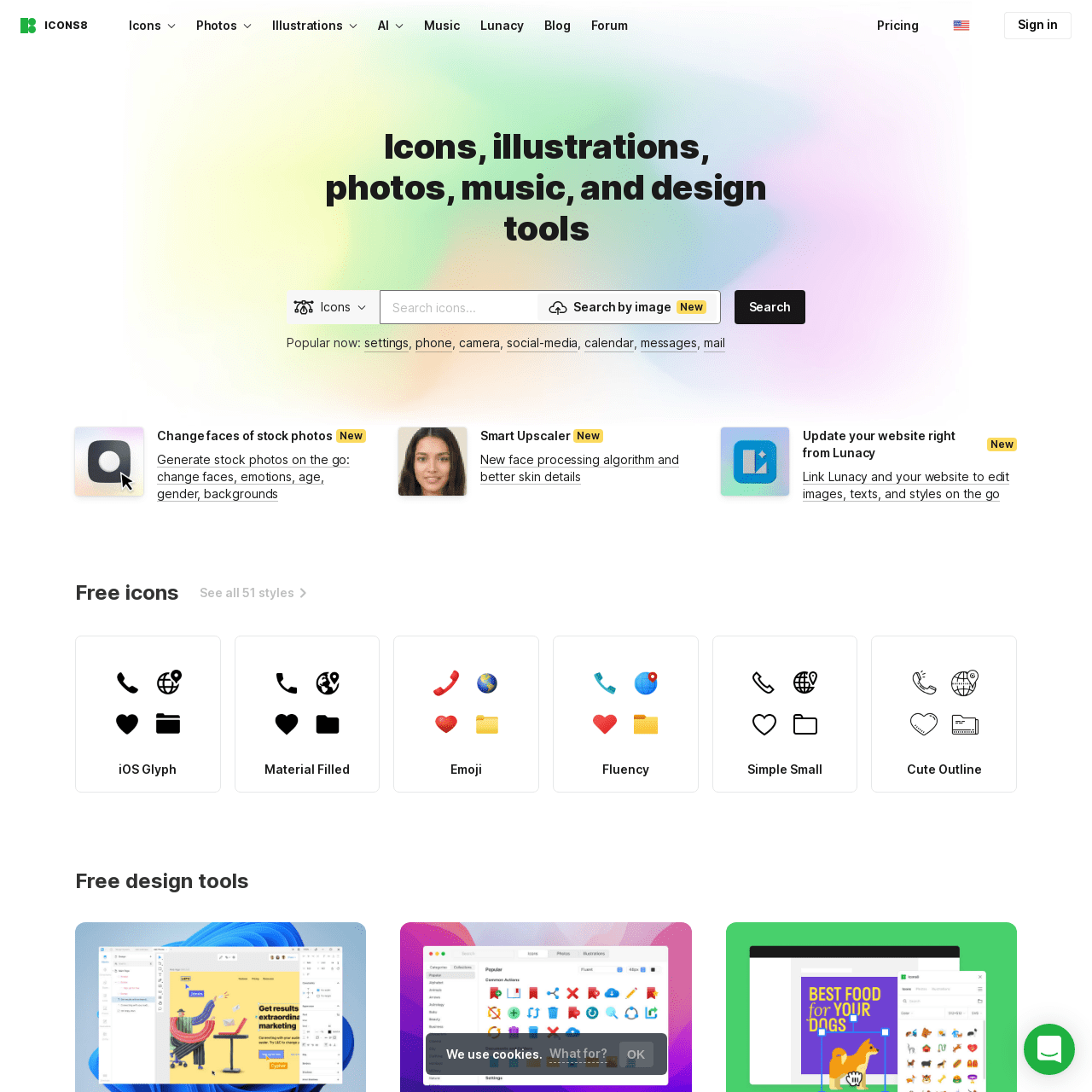 Screenshot of Icons8 website