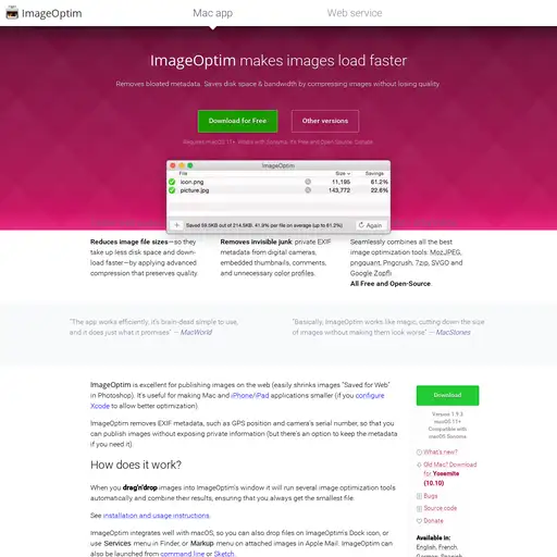 Screenshot of ImageOptim website
