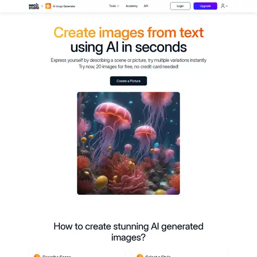 Screenshot of Imagine AI Art Generator website