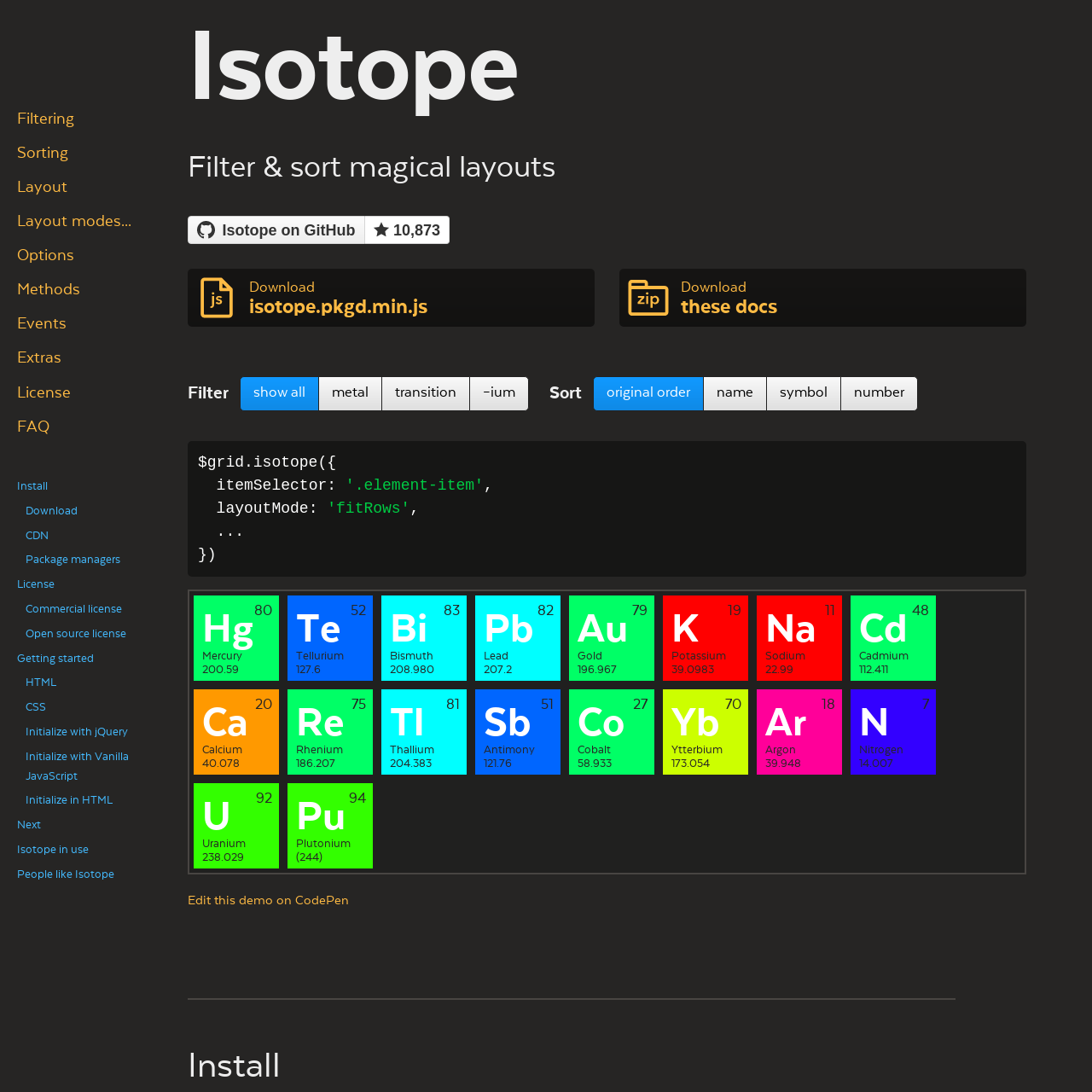 Screenshot of Isotope website