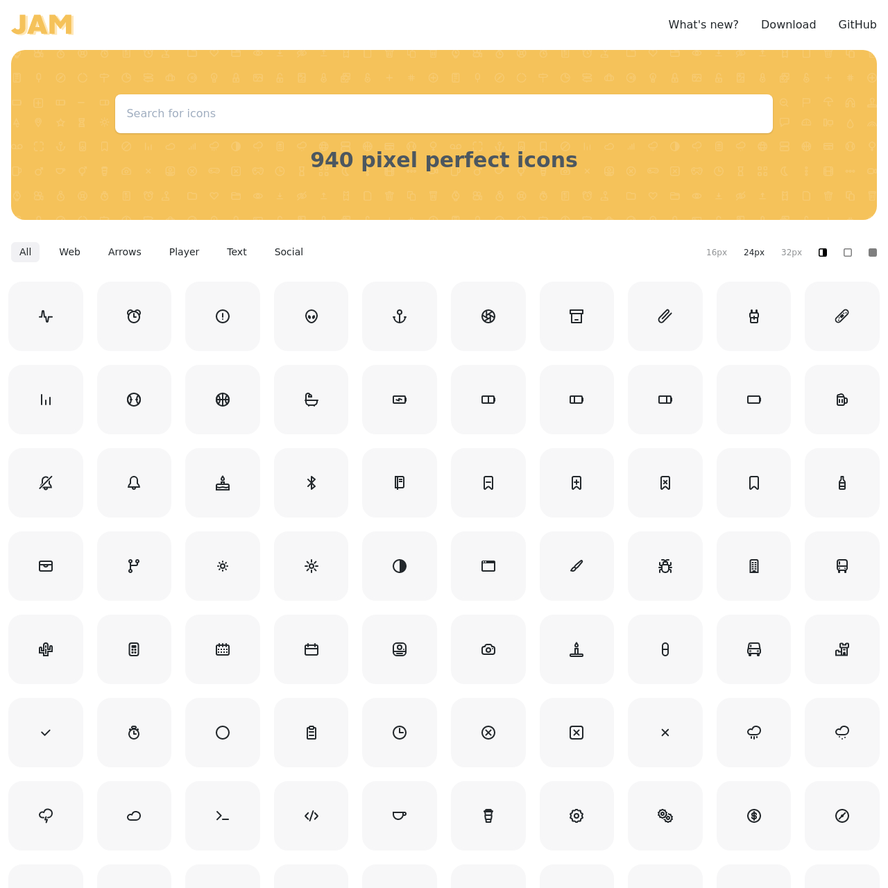 Screenshot of Jam Icons website