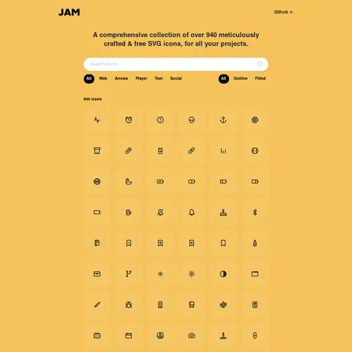 Screenshot of Jam Icons website