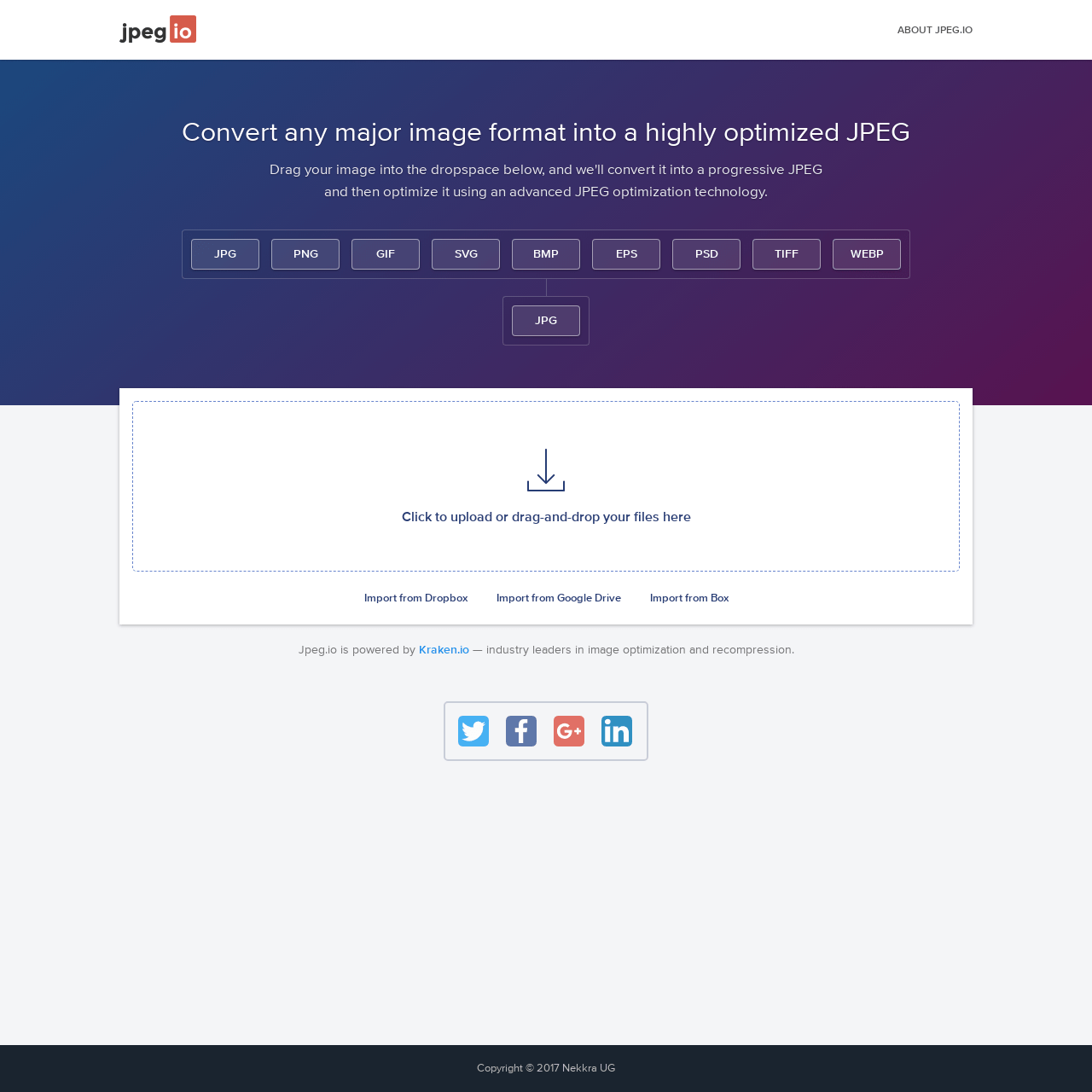 Screenshot of Jpeg.io website