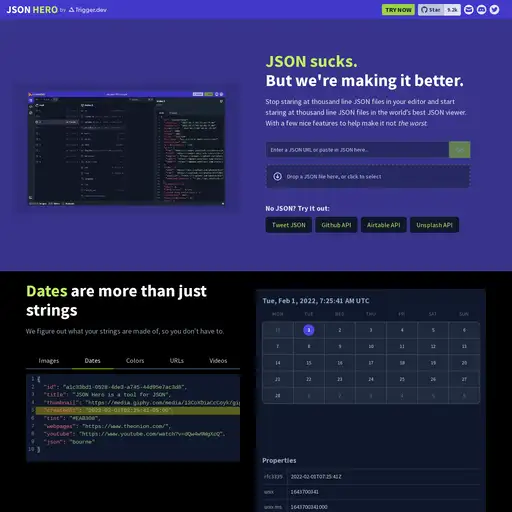 Screenshot of JSON Hero JSON Viewer website