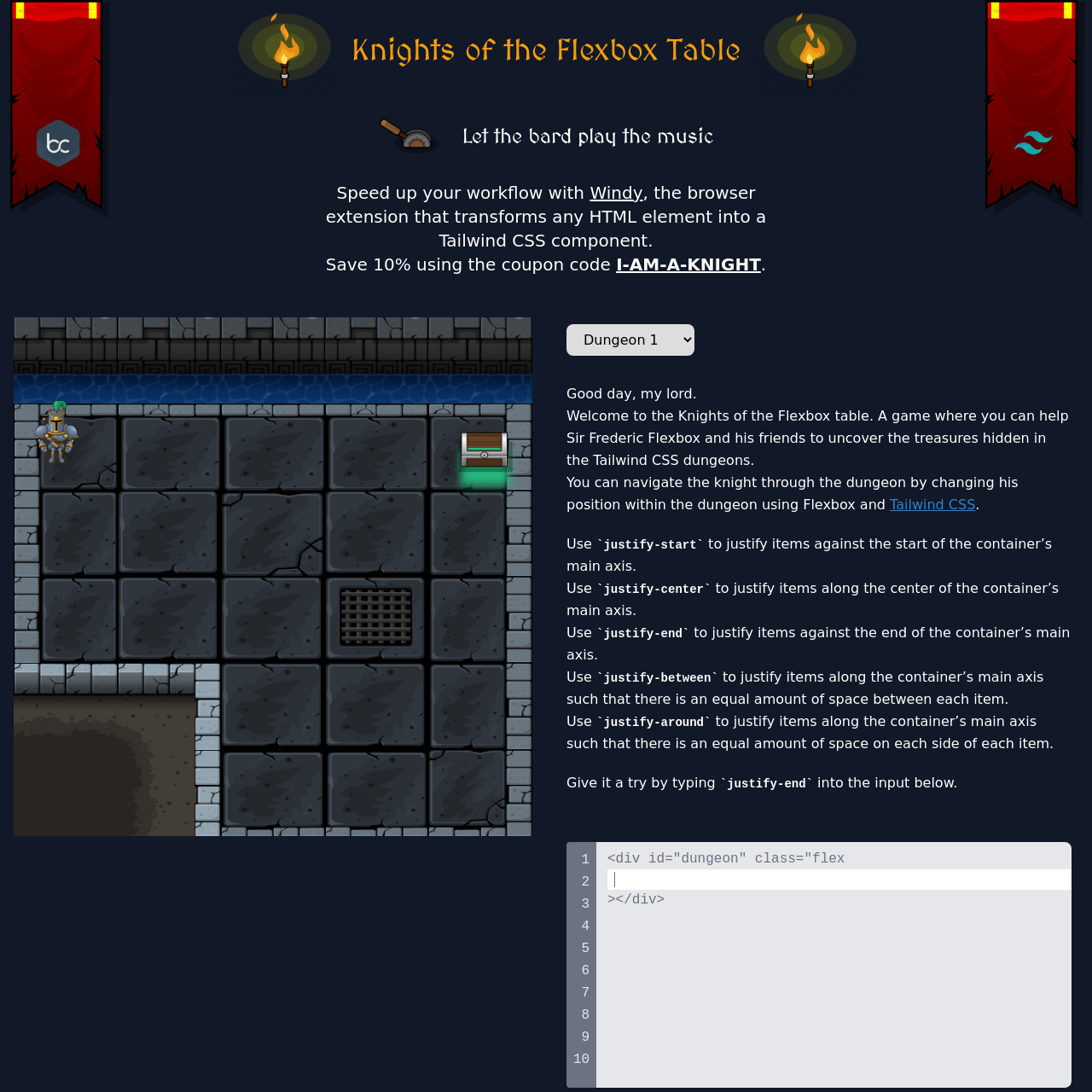 Screenshot of Knights of the Flexbox Table website