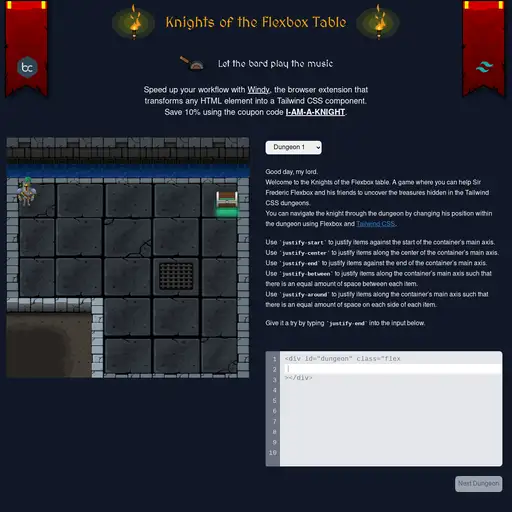 Screenshot of Knights of the Flexbox Table website