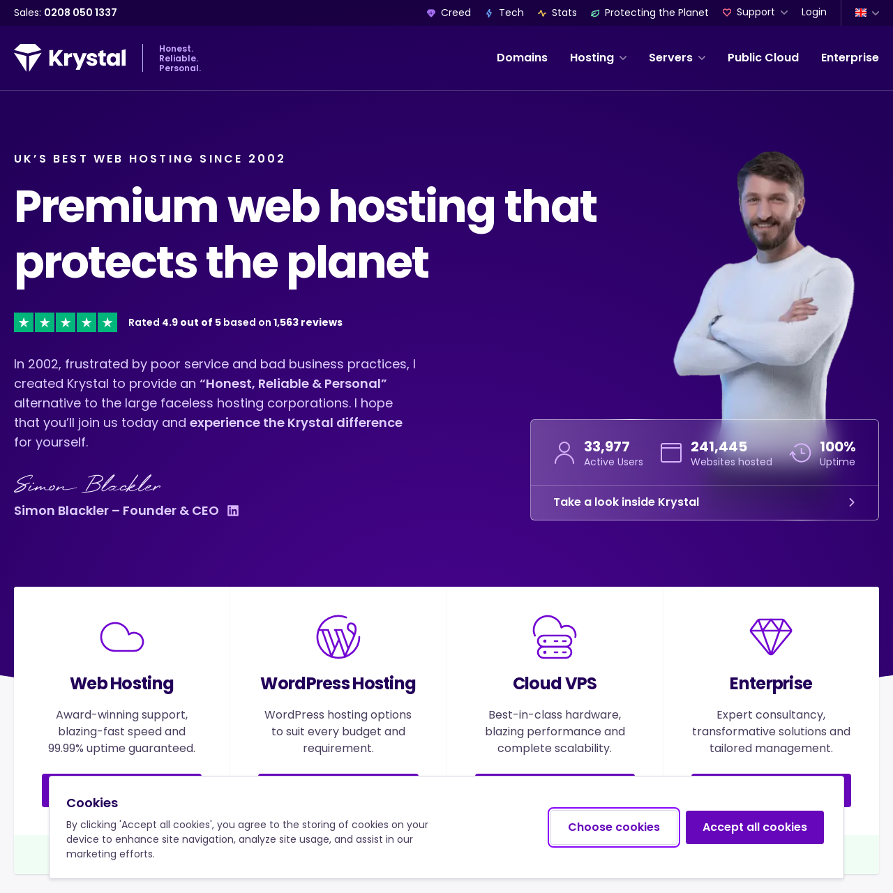 Screenshot of Krystal Hosting website
