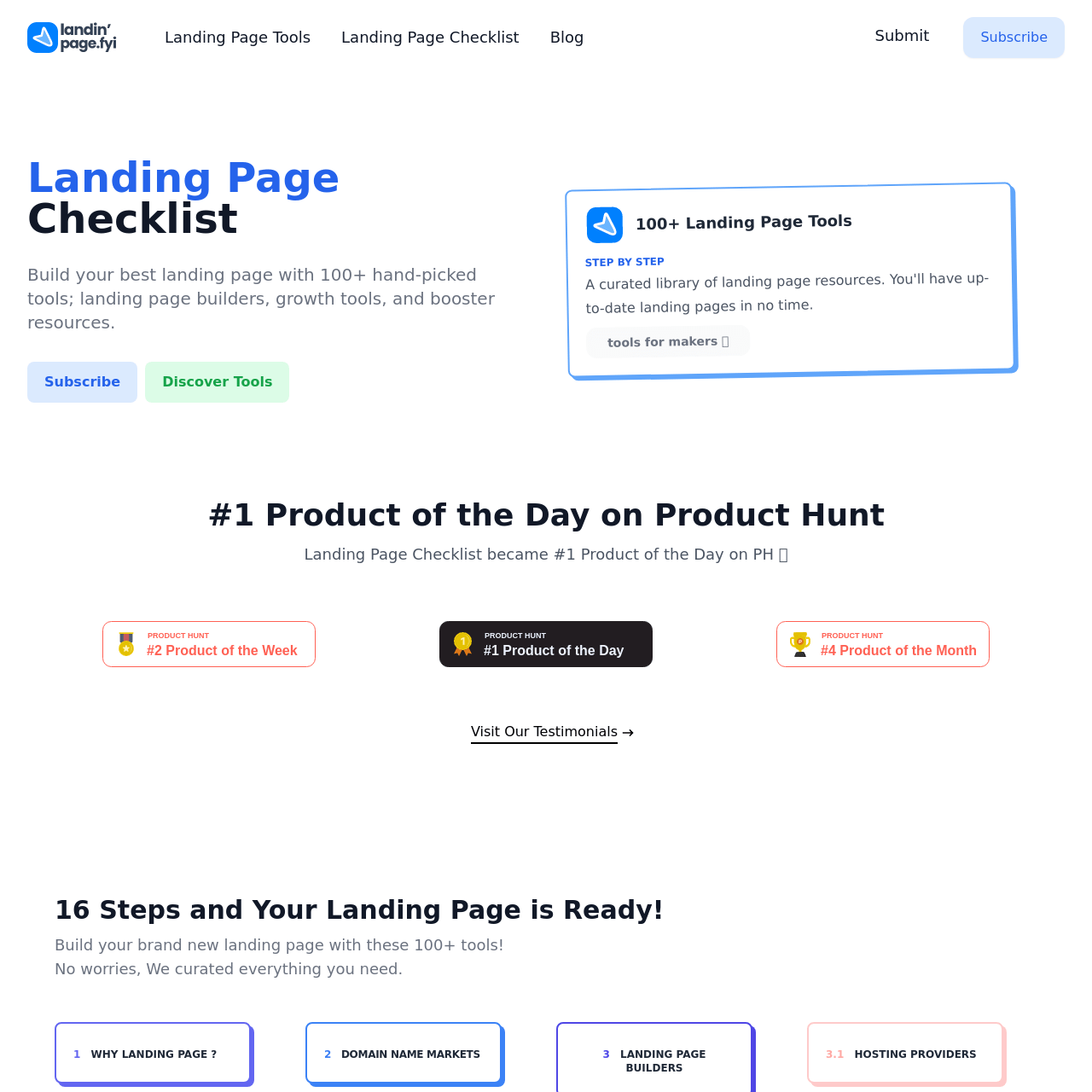 Screenshot of Landing Page Checklist website