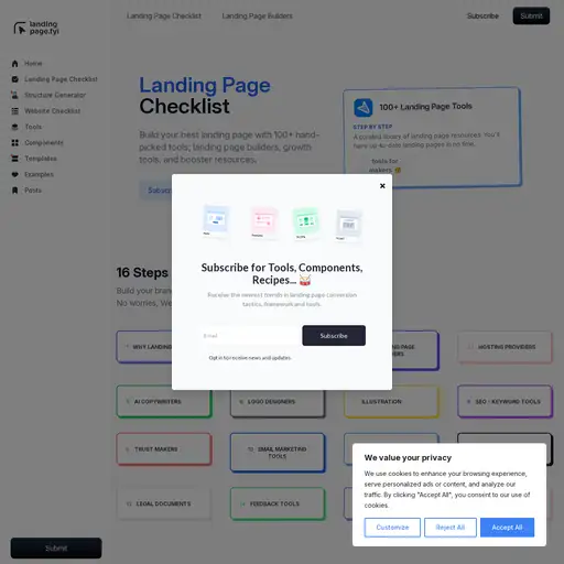 Screenshot of Landing Page Checklist website