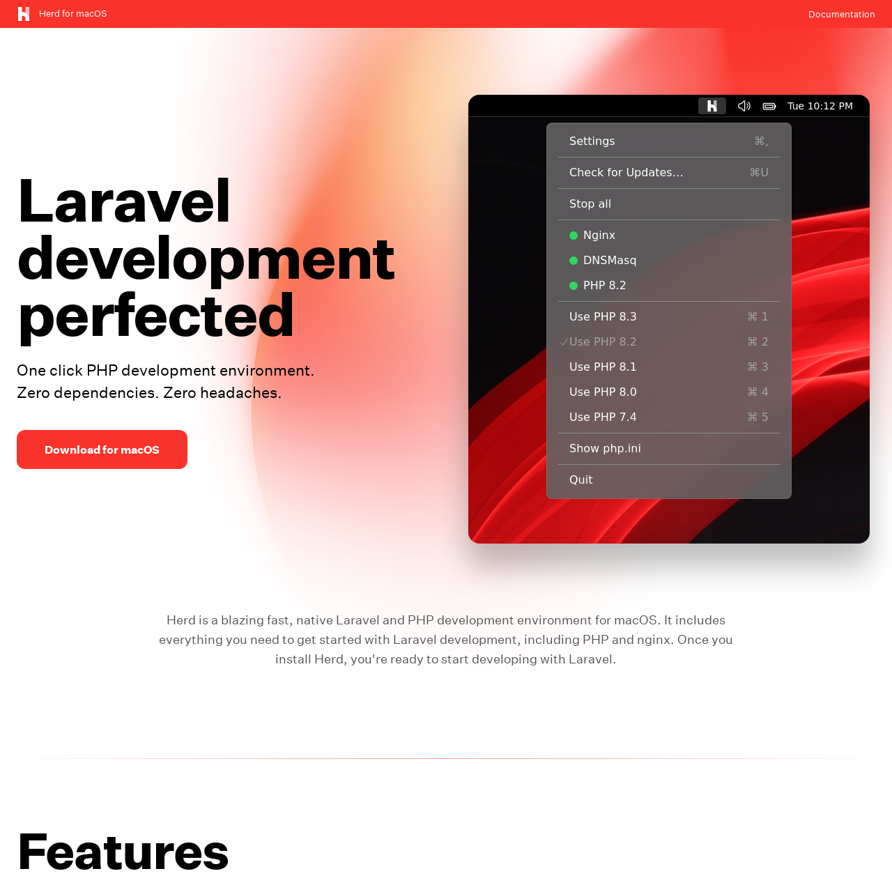 Screenshot of Laravel Herd website