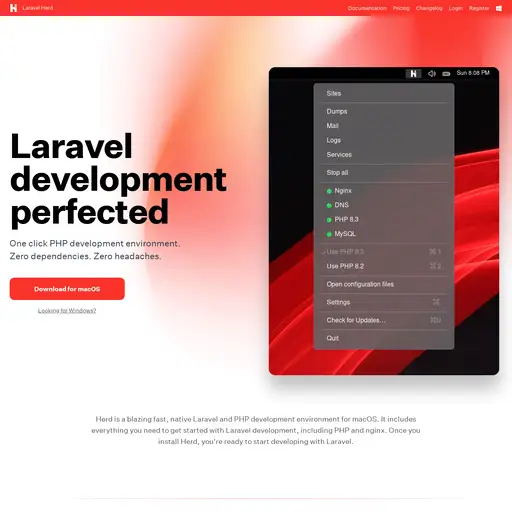 Screenshot of Laravel Herd website