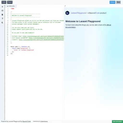 Screenshot of Laravel Playground website