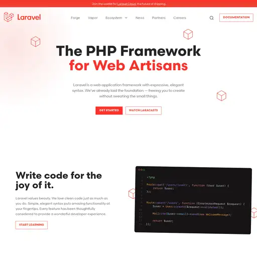 Screenshot of Laravel website