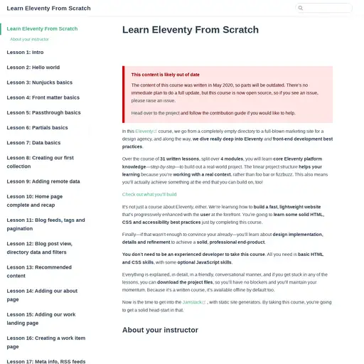 Screenshot of Learn Eleventy From Scratch website