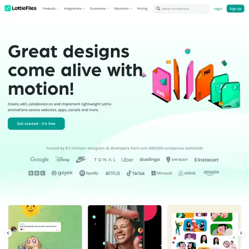 Screenshot of LottieFiles website