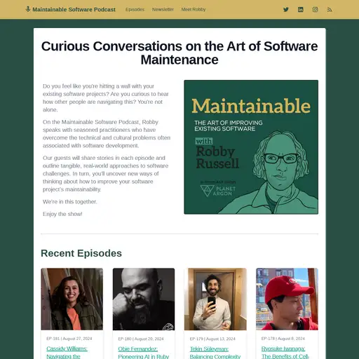 Screenshot of Maintainable Podcast website