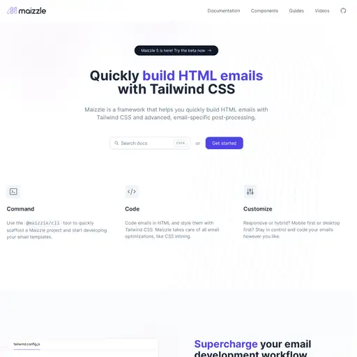 Screenshot of Maizzle Tailwind Email Framework website