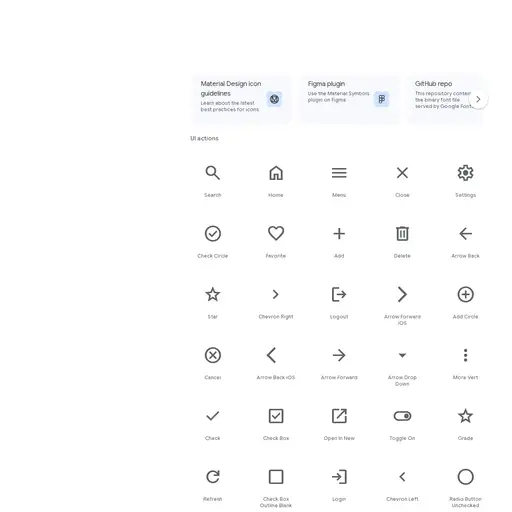 Screenshot of Material Icons website