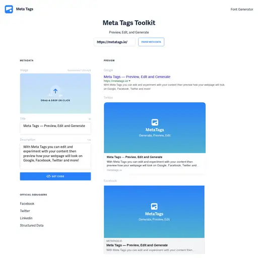 Screenshot of Meta Tags website