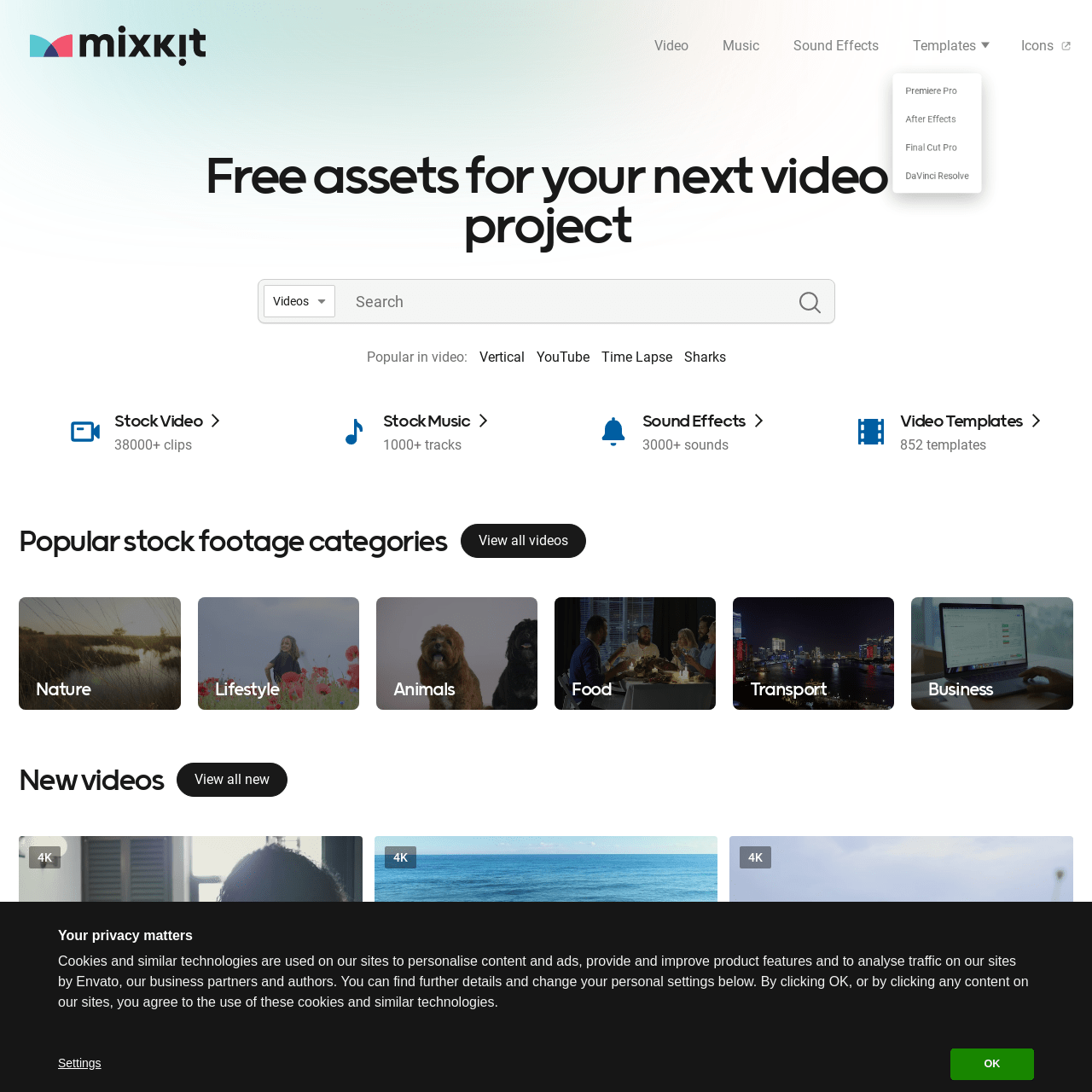 Screenshot of Mixkit website