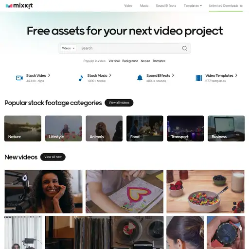 Screenshot of Mixkit website