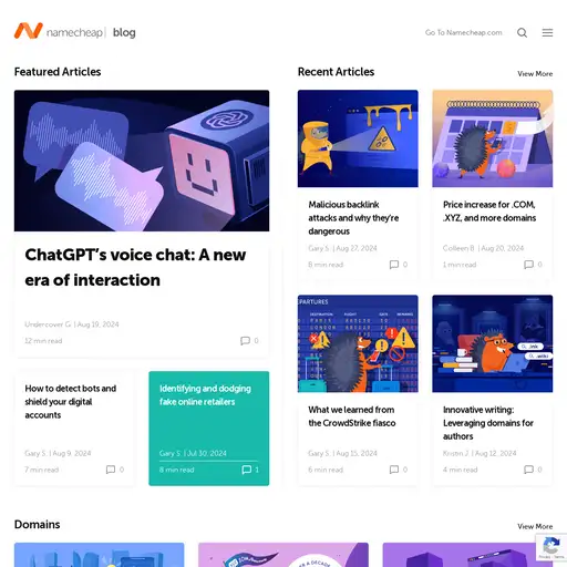 Screenshot of Namecheap Blog website