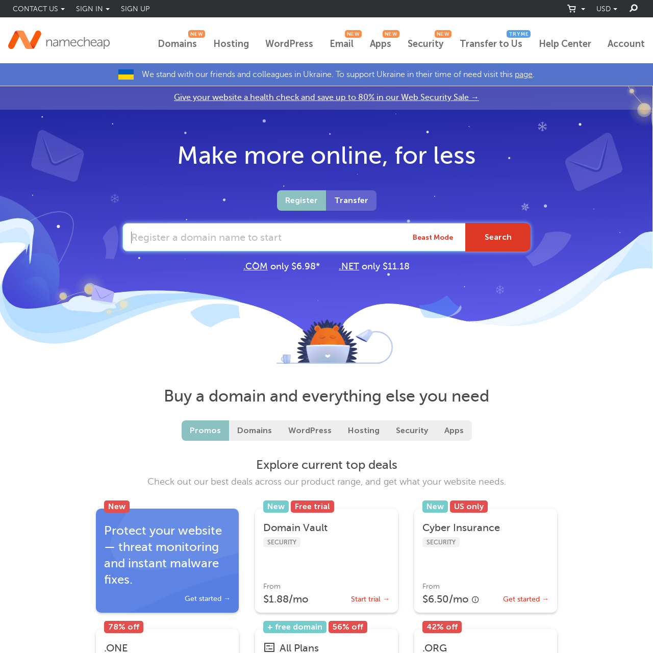 Screenshot of Namecheap website
