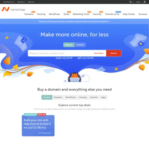 Screenshot of Namecheap website