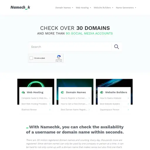 Screenshot of Namechk website