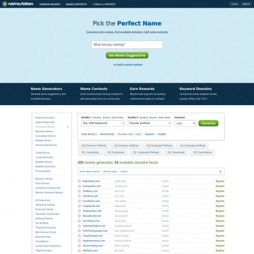 Screenshot of Namestation website