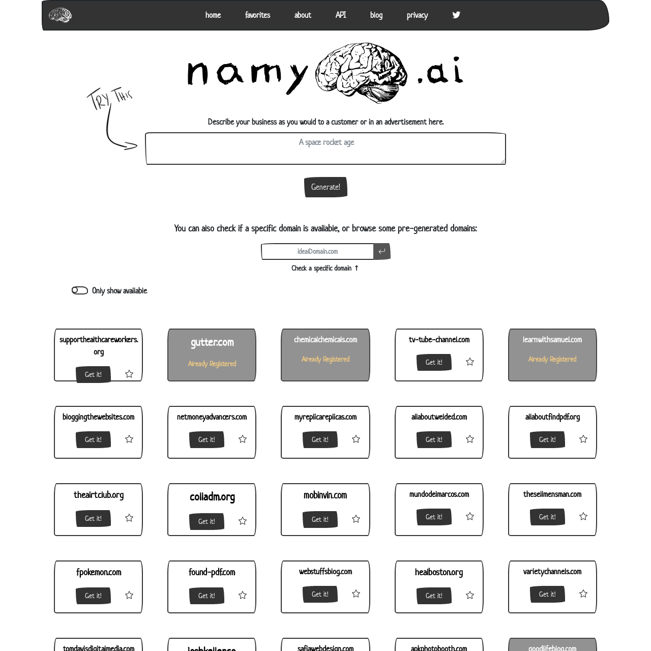 Screenshot of Namy AI Domains website
