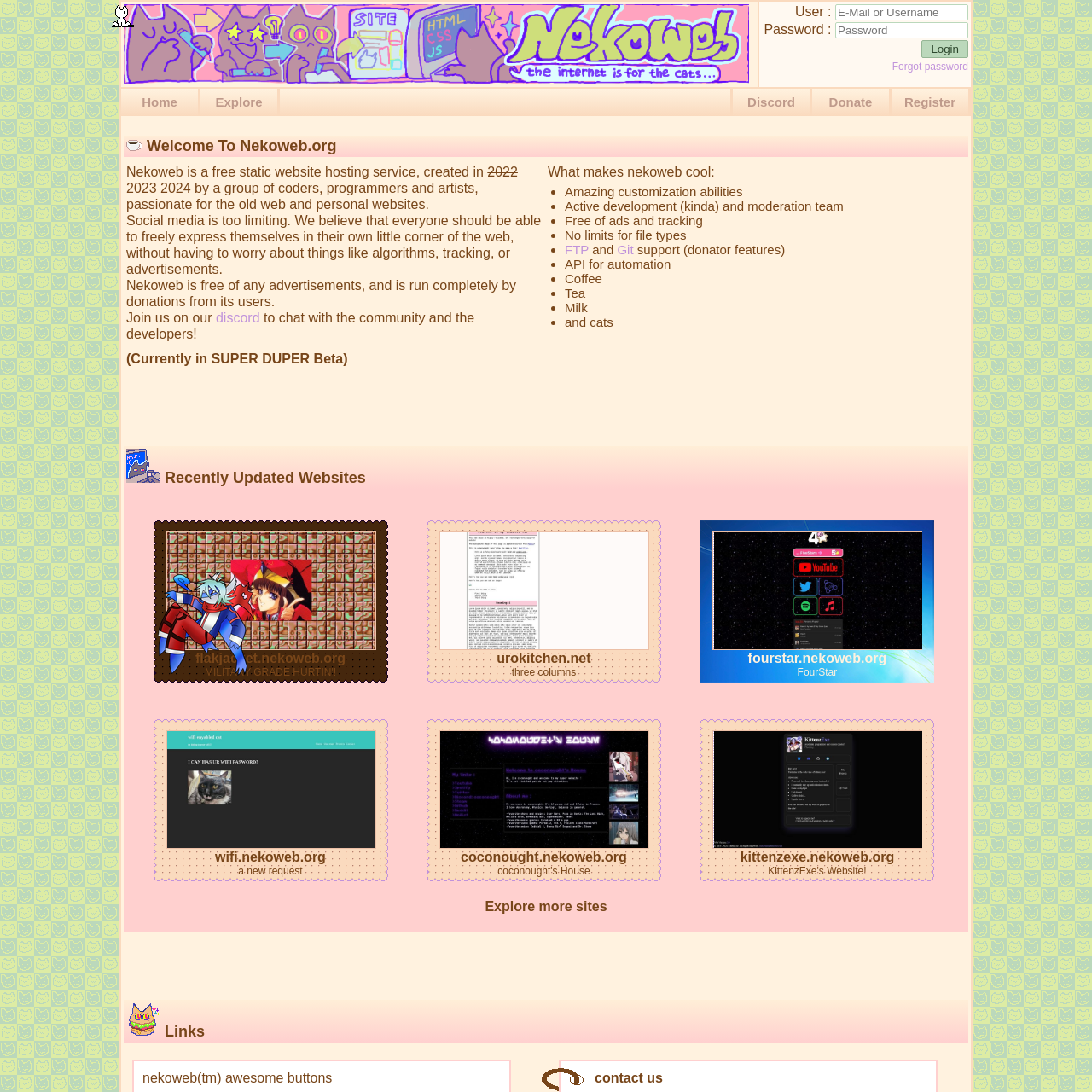 Screenshot of Nekoweb website