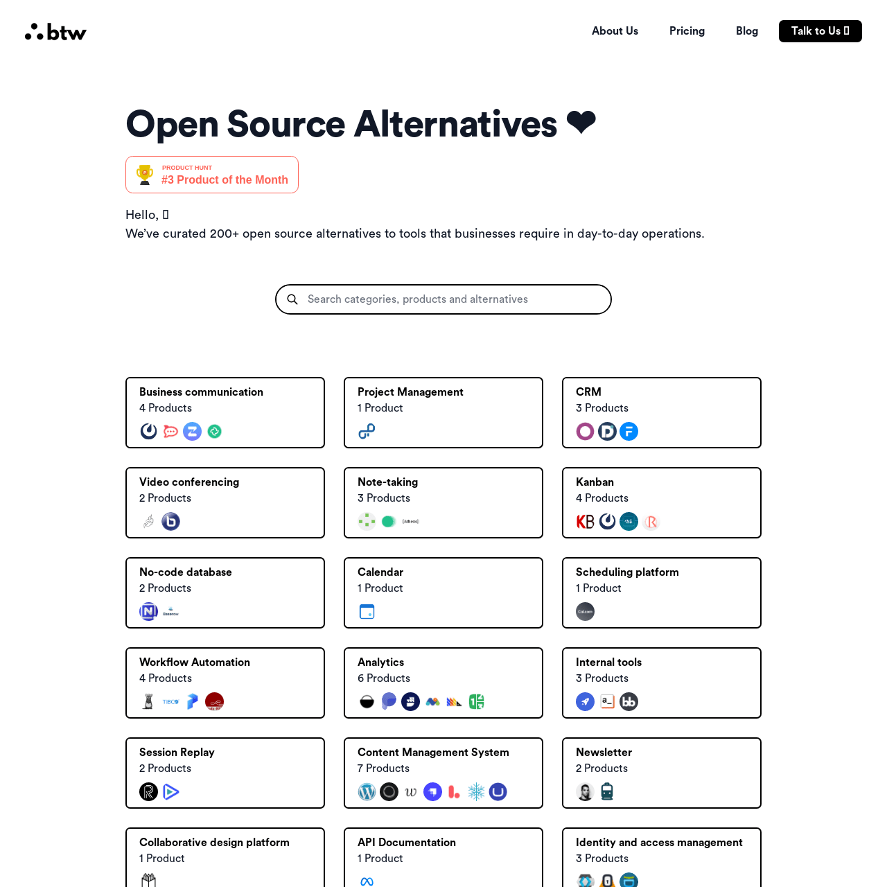 Screenshot of Open Source Alternatives website