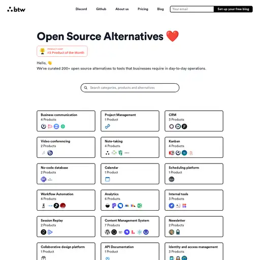 Screenshot of Open Source Alternatives website