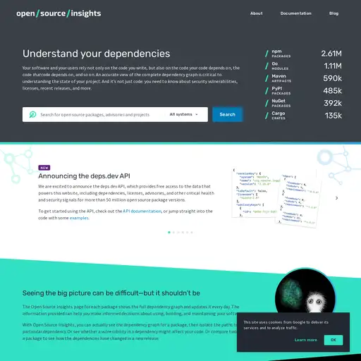 Screenshot of Open Source Insights website