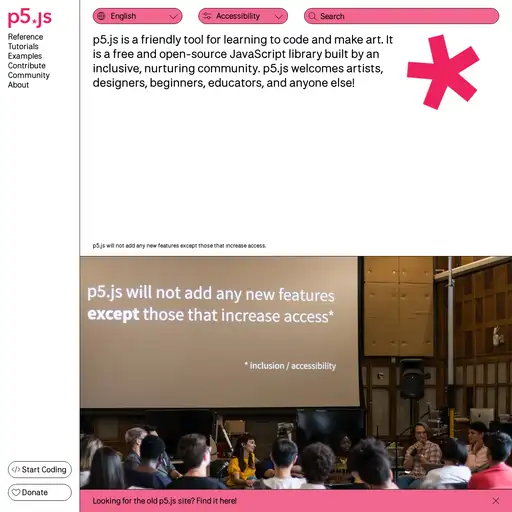 Screenshot of p5.js website