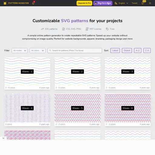 Screenshot of Pattern Monster website