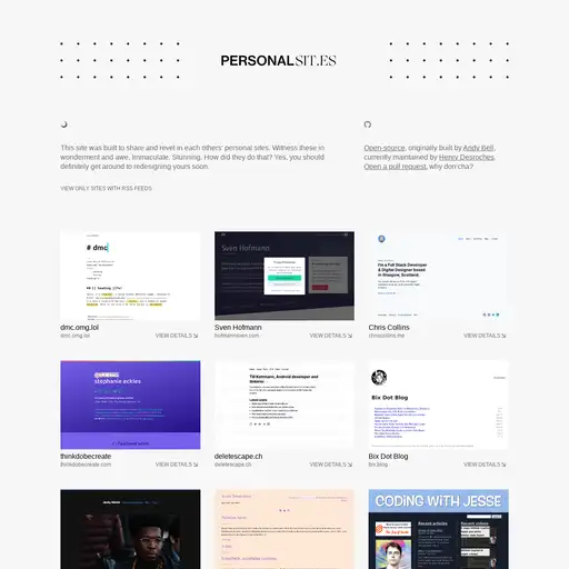 Screenshot of Personal Sites website