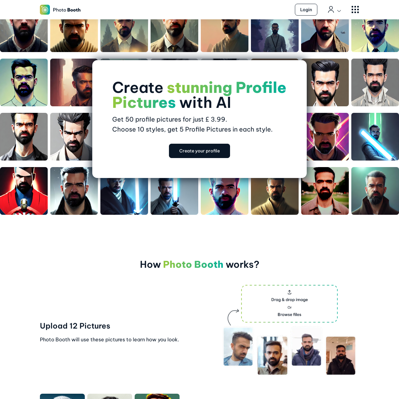 Screenshot of Photo Booth AI Profile Picture Generator website