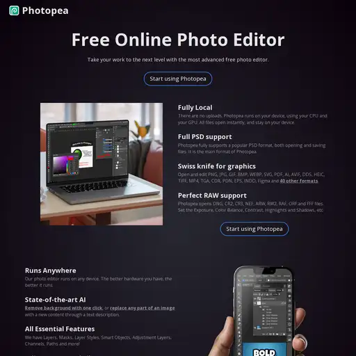 Screenshot of Photopea website