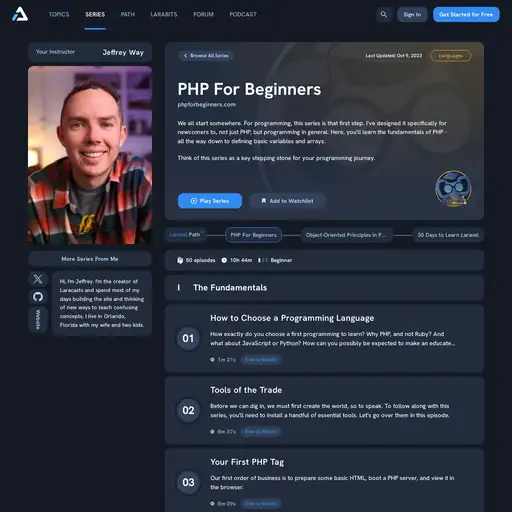 Screenshot of PHP for Beginners website