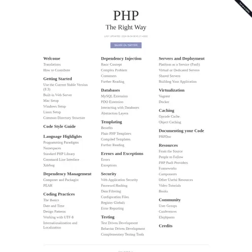 Screenshot of PHP: The Right Way website